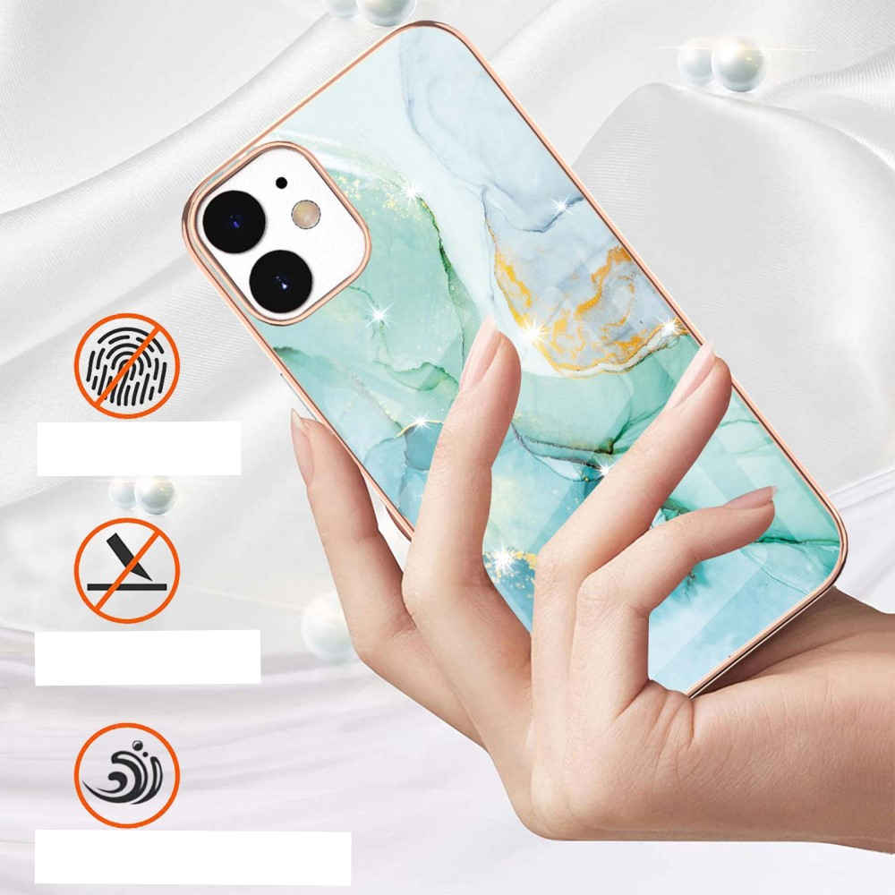iPhone 12 / iPhone 12 Pro Gummi Case Hülle Galvanisierter Rahmen Marble Marmor Design - Türkis / Roségold