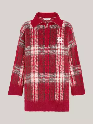 Suéter TH Monogram Tartan Check com meio zíper
