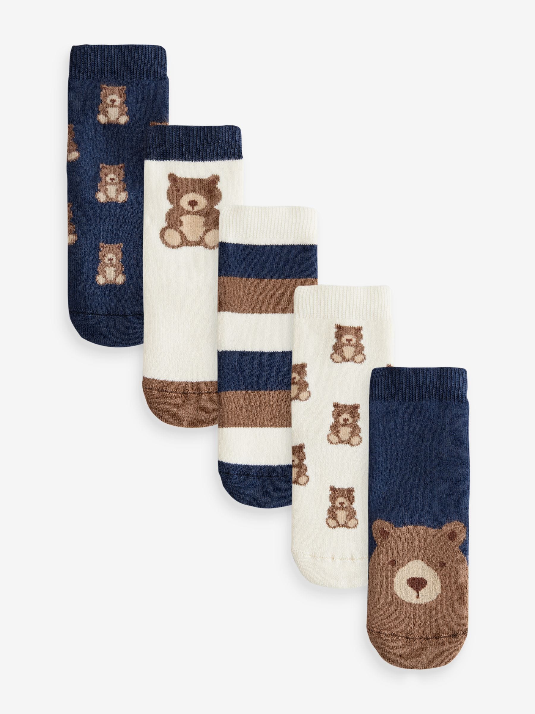 Marine/ecru beer - Set van 5 Cosy Terry sokken met hoog katoengehalte