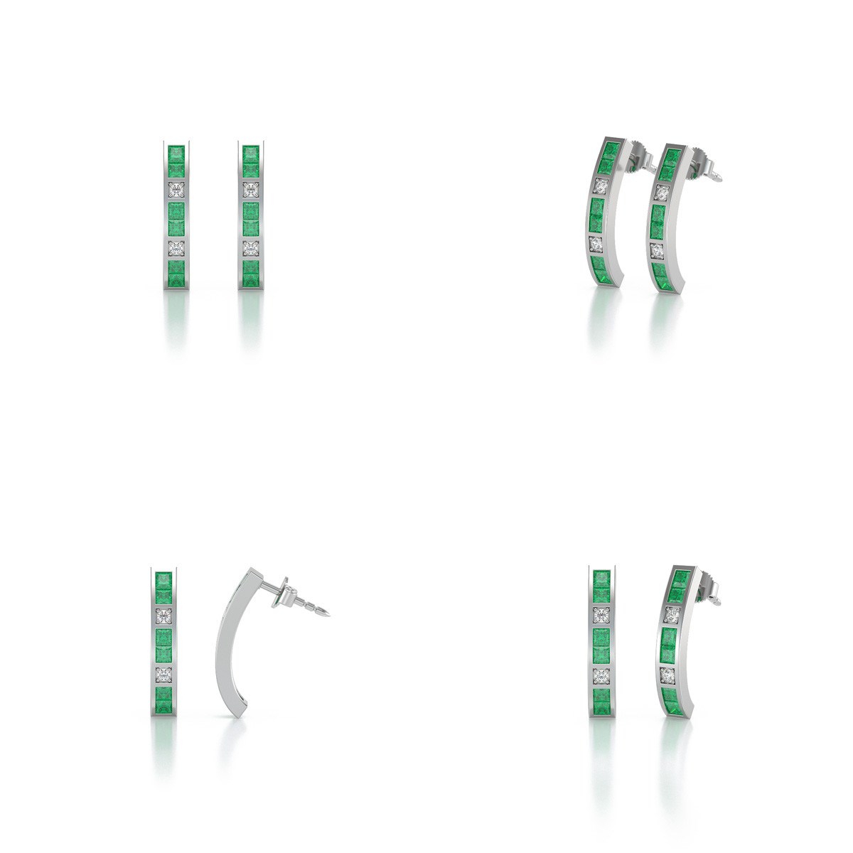 Boucles d'oreilles ADEN Or 585 Blanc Emeraude et Diamants 2.40grs