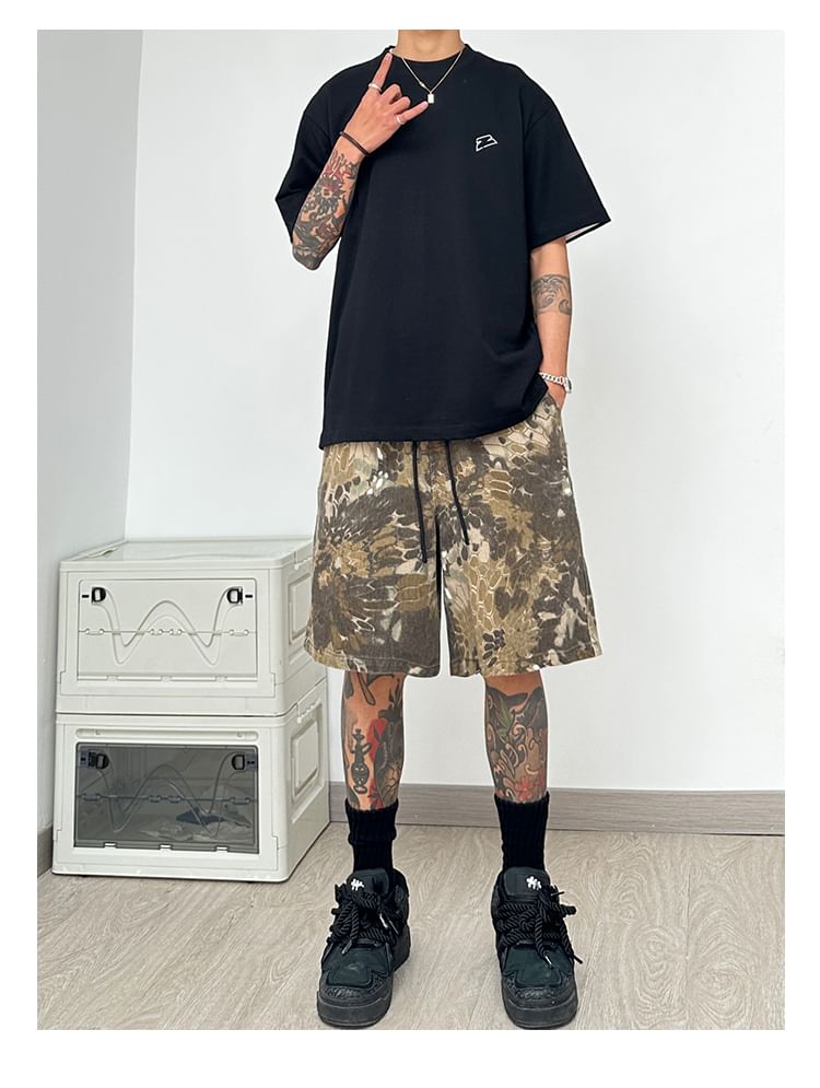 emeisa - Wijde shorts met trekkoord in de taille en camouflageprint