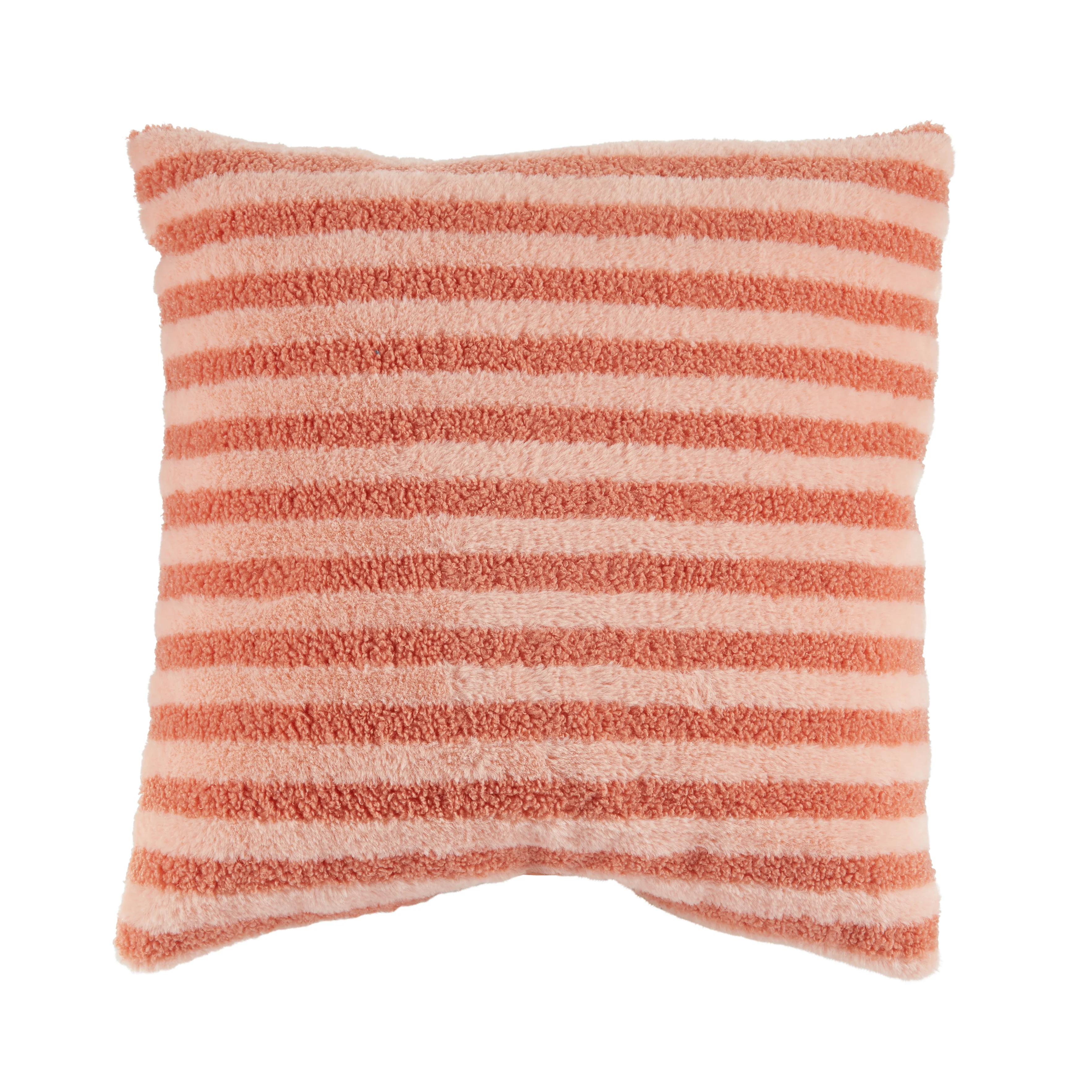 Bahne Interior  Stribet pude i plys, koral - 45 x 45 cm.
