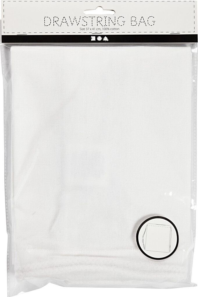 Stofpose Med Snor - Diy - Uden Motiv - Hvid - 37X41 CM - 130 G - 1 Stk