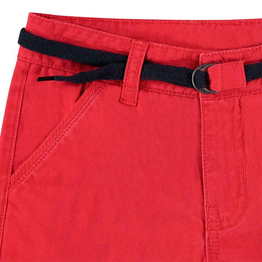 Bermuda en coton uni avec ceinture ajustable - Rouge
