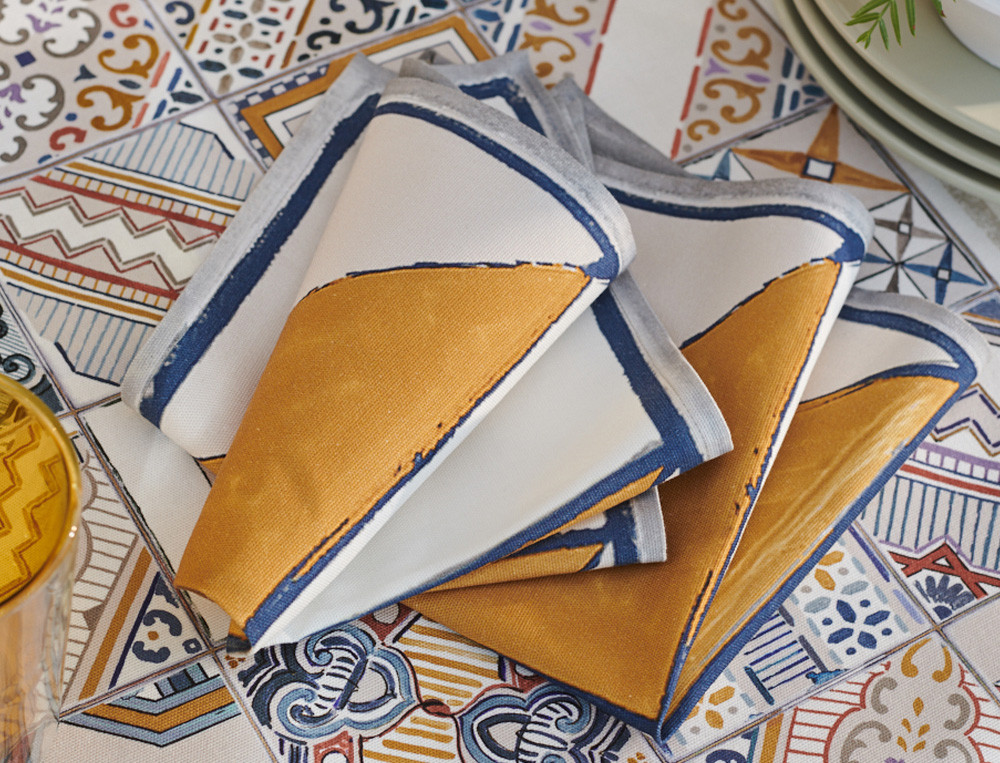 Lot de 2 serviettes de table imprimées-Azulejos