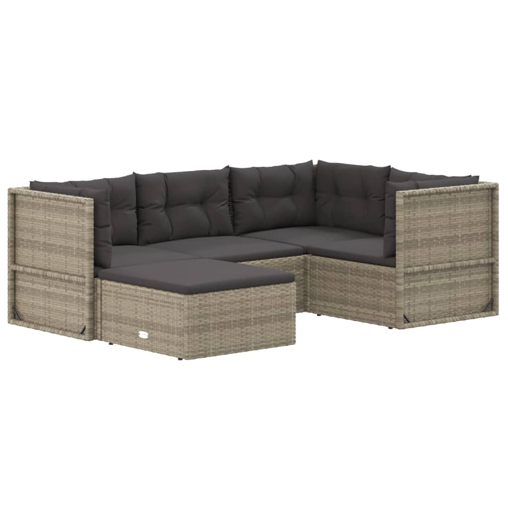 Salon de jardin meuble d'extérieur ensemble de mobilier 5 pièces avec coussins gris résine tressée