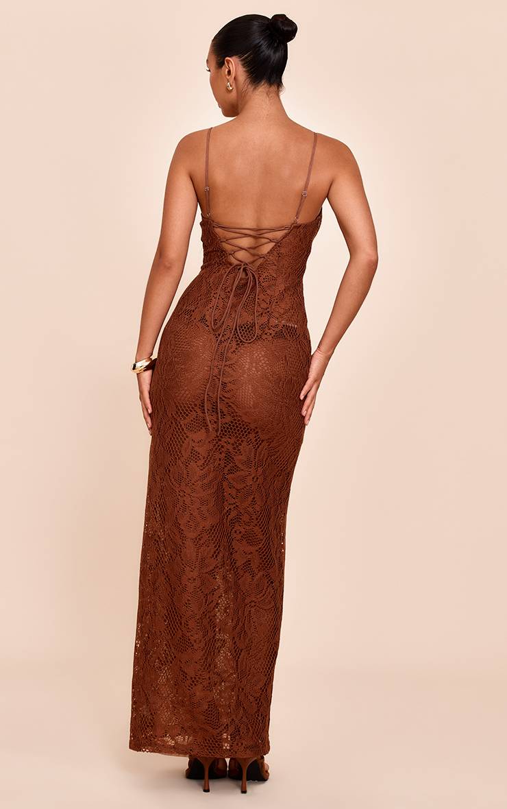 Chocolat Robe Maxi Texturée À Lacets