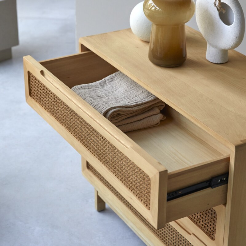 Commode en orme massif et cannage Luis