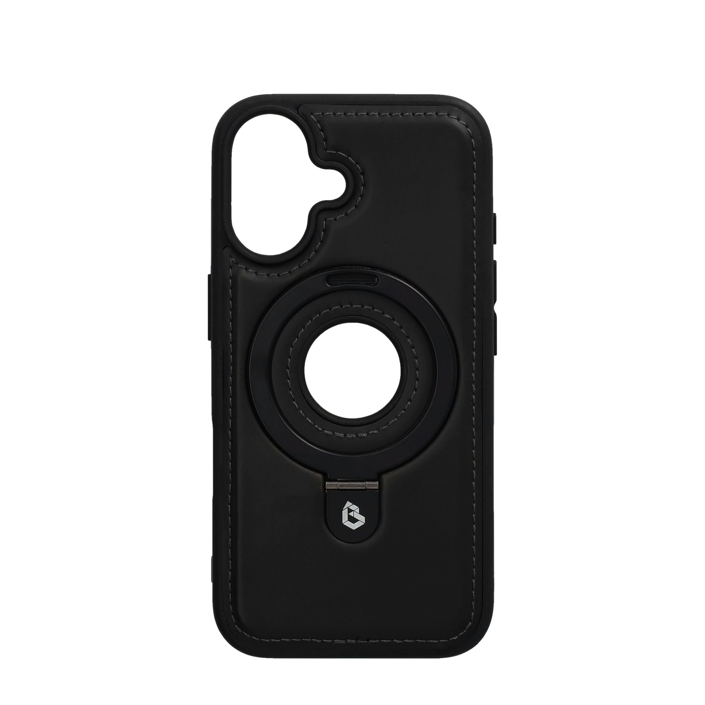 iPhone 16 MagSafe Leder Hardcase Hülle   Kickstand Aufsteller - Schwarz