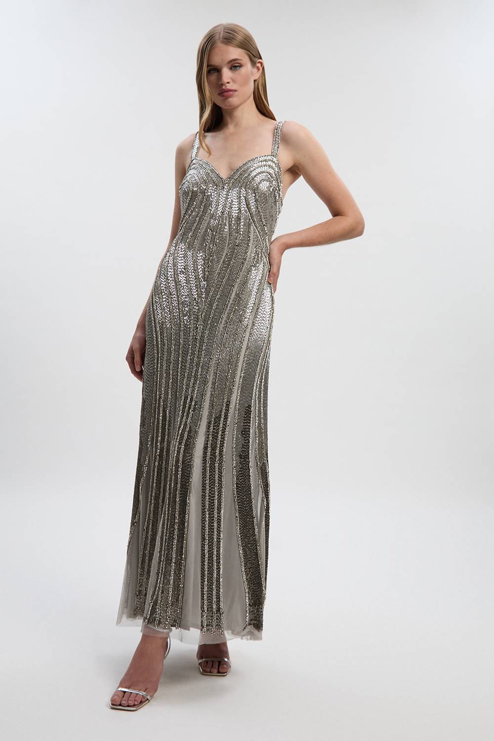 KarenMillen Robe Maxi Tissée à Encolure Cœur et Contours Perlés - Taille Petite