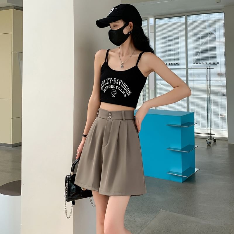 OGAWA - Hoge taille, effen, wijde pijpen shorts