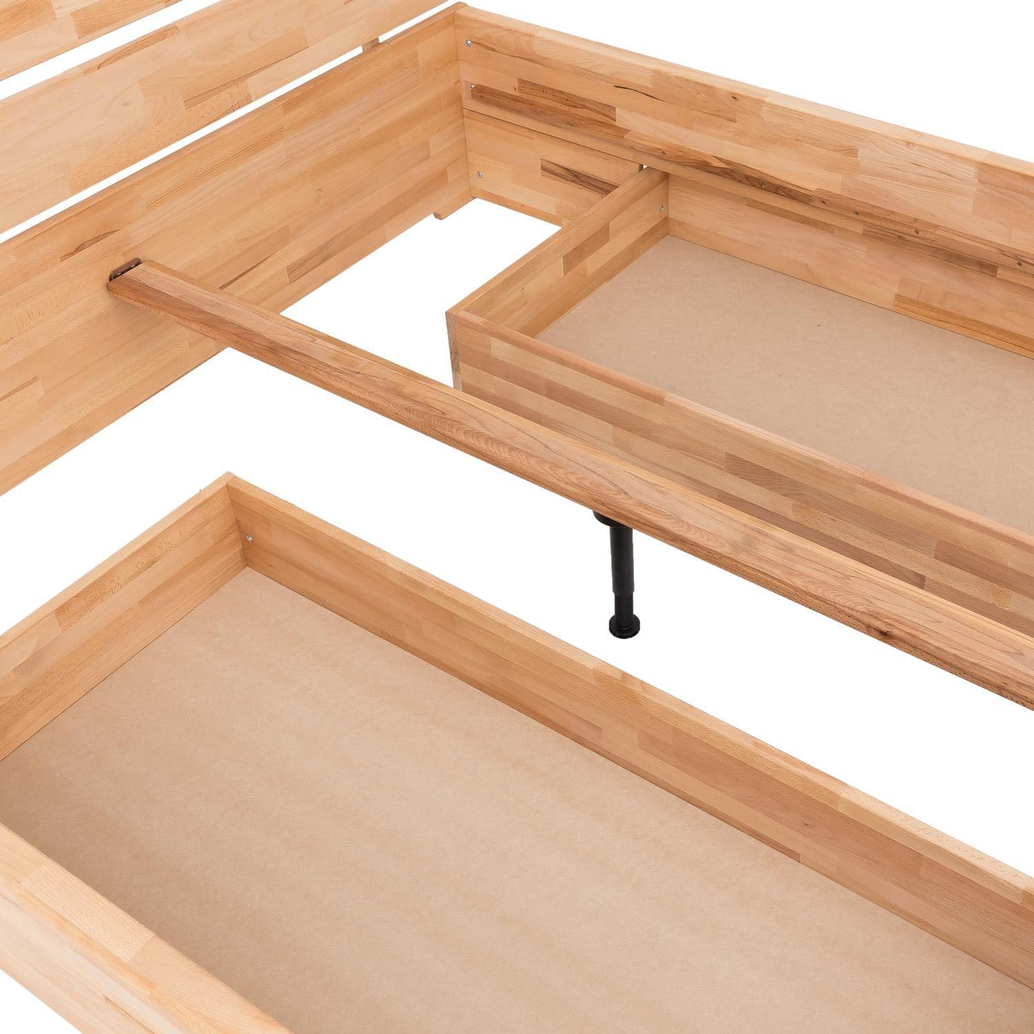 Tamira Massivholzbett Doppelbett 140x200 cm Kernbuche geölt mit Schubladen Stauraum Natur Komforthöhe Parkettverleimt, Belastbarkeit: 160 kg, Bettgestell