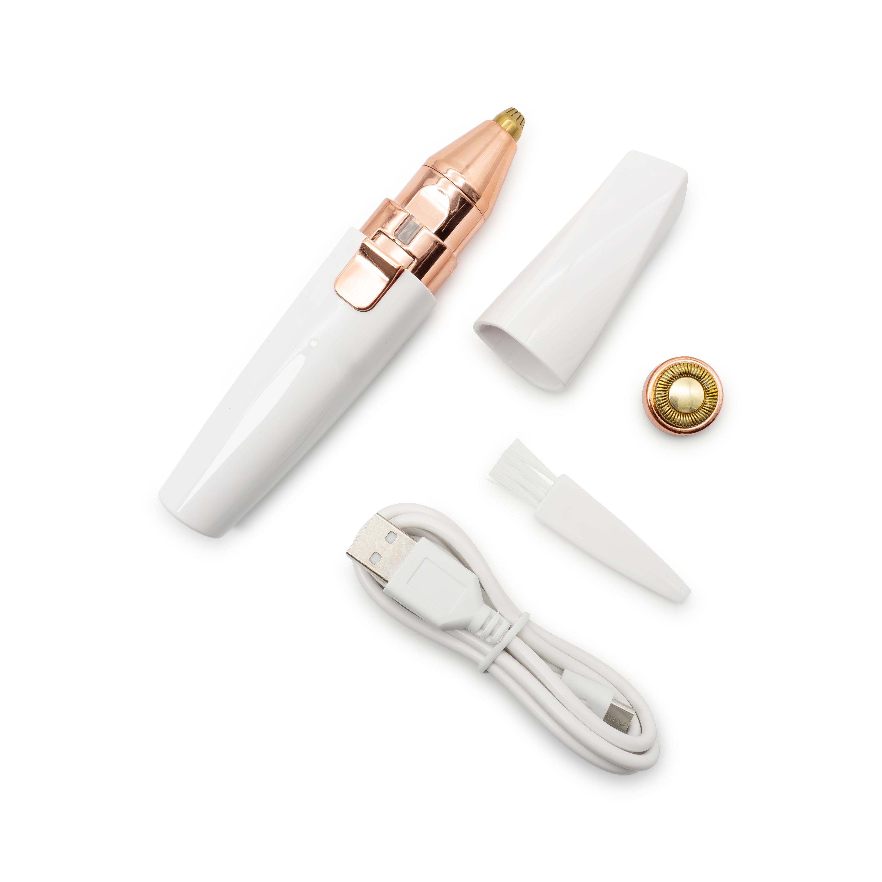 (3in1) Elektrischer Nasenhaar / Augenbrauen Trimmer Akku Gesichtshaar Rasierer - Weiss / Roségold