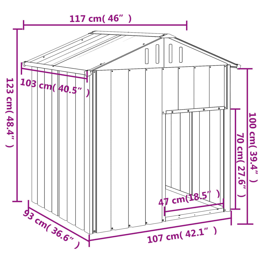 Canil vidaXL com telhado de aço galvanizado, cinza claro, 117x103x123cm