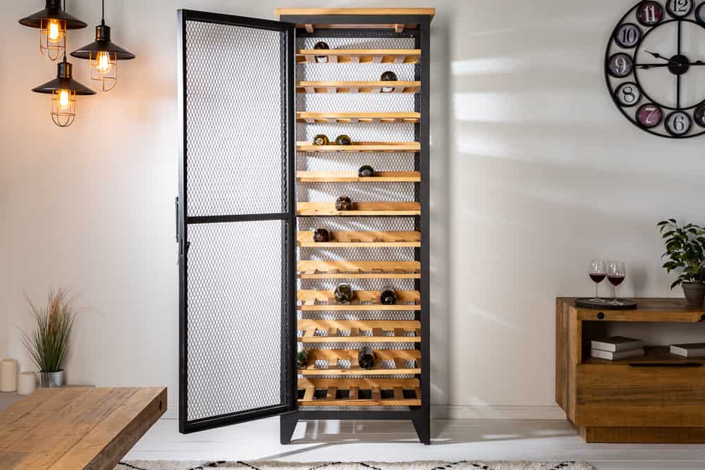 Industrial Weinschrank BODEGA 184cm recyceltes Pinienholz natur Weinregal für 72 Flaschen