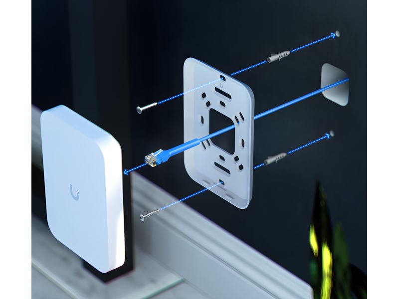 Ubiquiti Access Point Unifi U7 In-Wall Wandmontierter WiFi 7 AP mit 4 räumlichen Streams und integriertem 2,5 GbE PoE-Switch für den Einsatz im Gastgewerbe