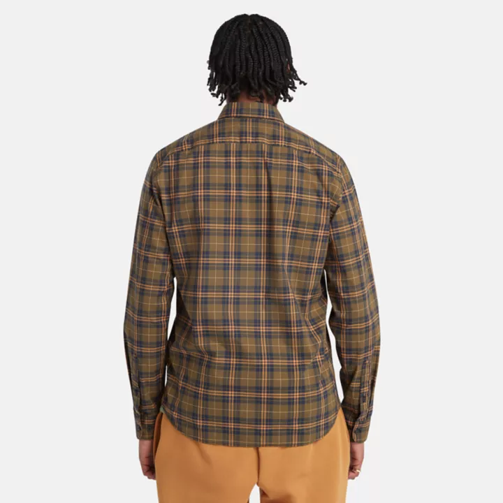 Camisa xadrez de popeline stretch para homem na cor verde.