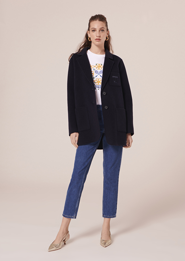Veste Virgiliobleu nuit en laine double face