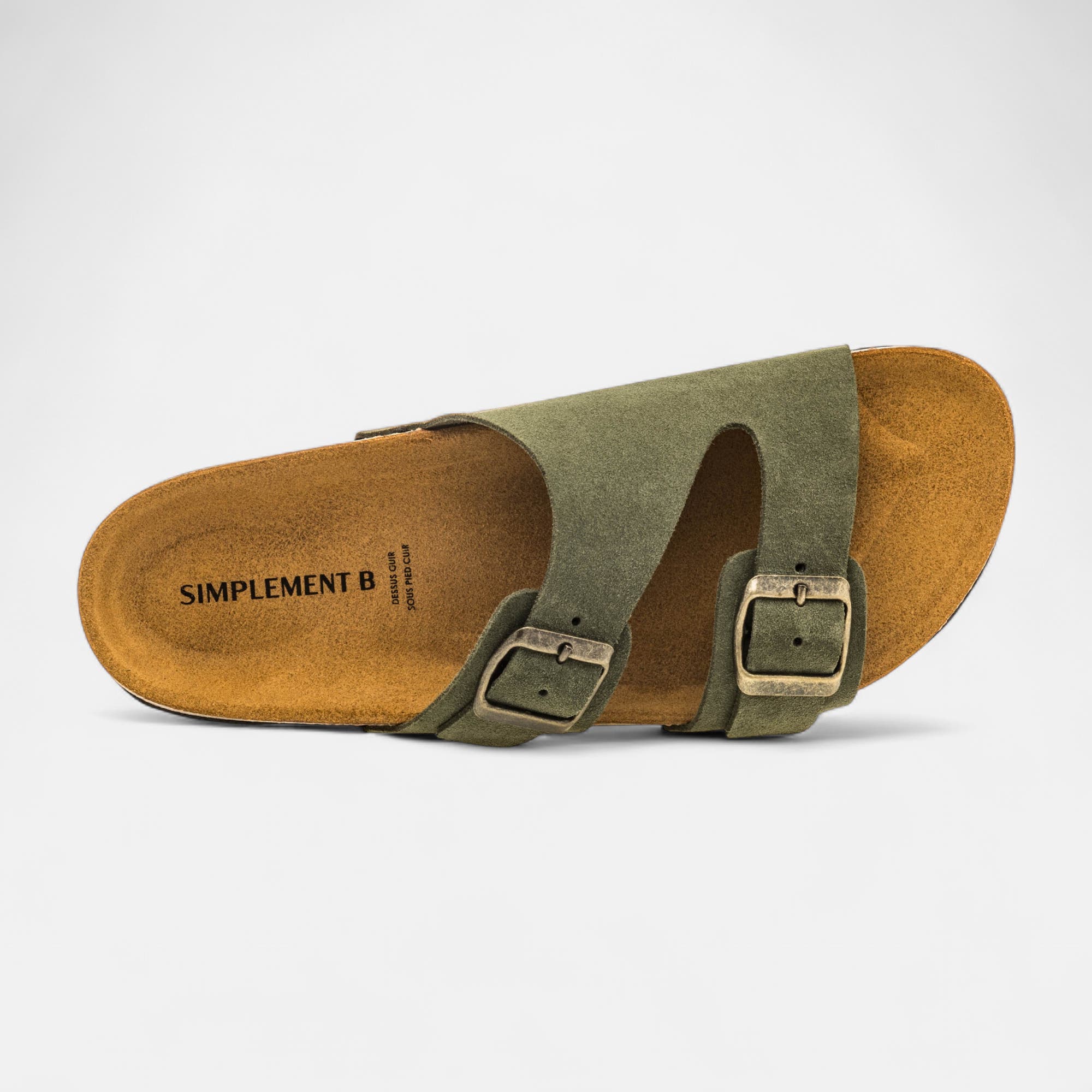 Mules semelle liège Femme en cuir kaki