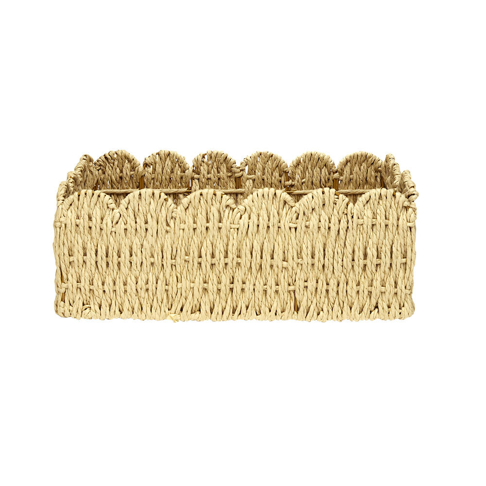 Panière en papier tressé beige et métal bord pétale 34x26xH12cm