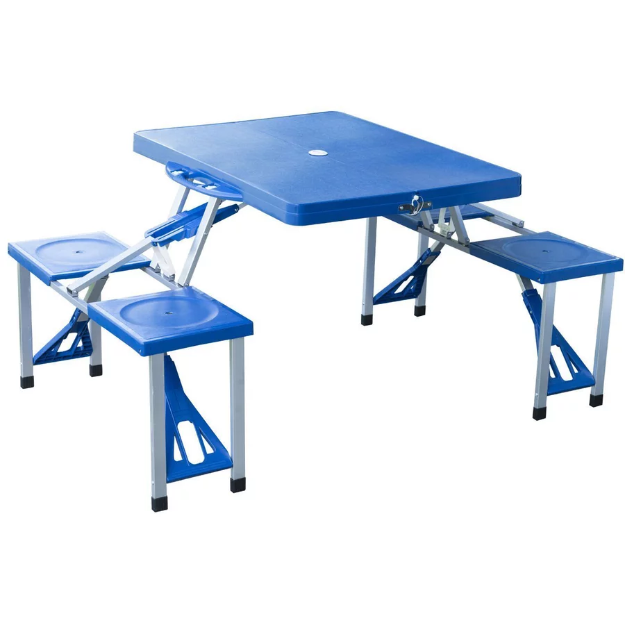 Outsunny Campingtisch mit 4 Sitzer blau