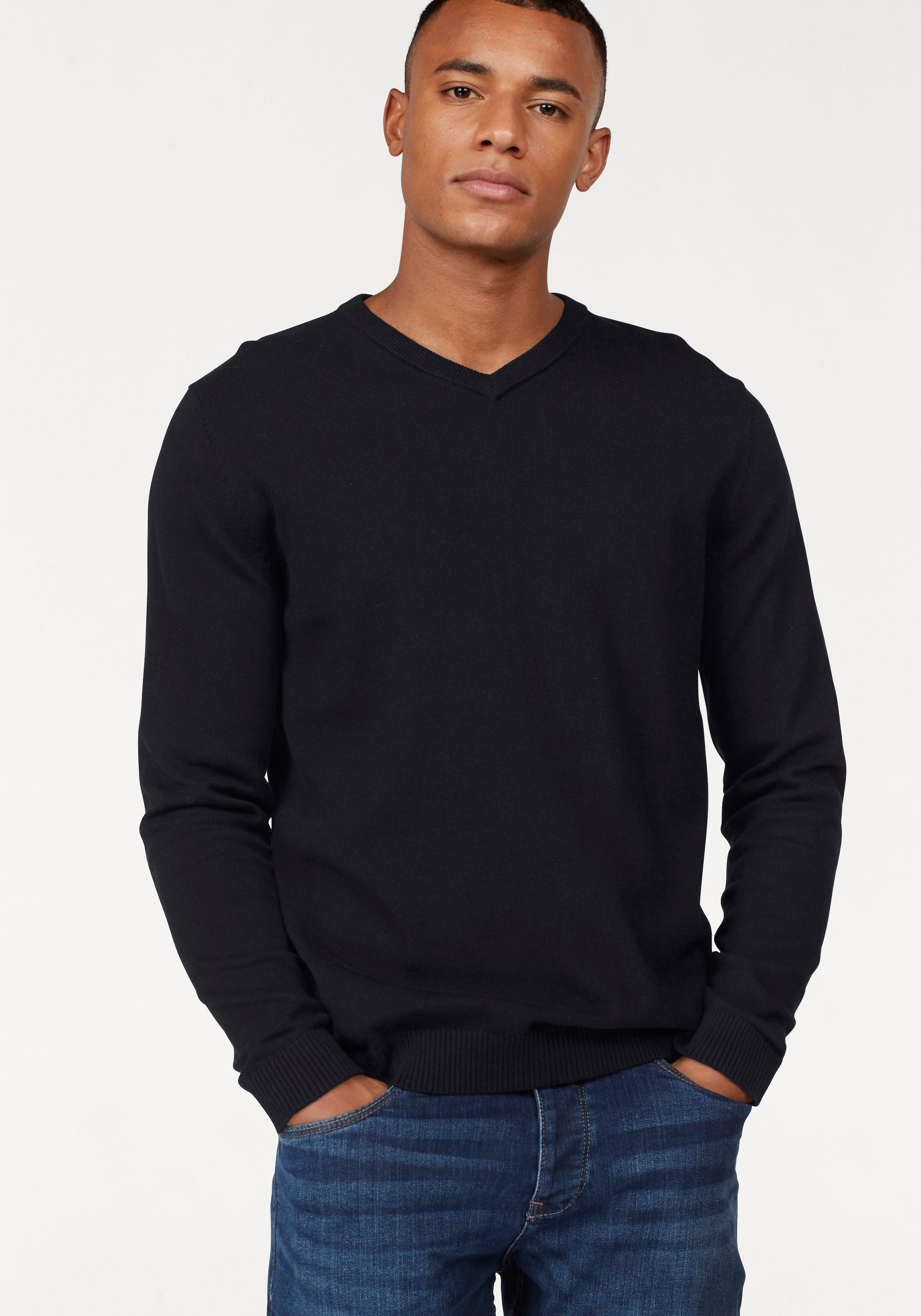 Jack & Jones V-Ausschnitt-Pullover »JJEBASIC mit V-Ausschnitt, ideal für Herbst und Alltag«, unifarben, modisch, slim fit, Baumwolle, V-Ausschnitt