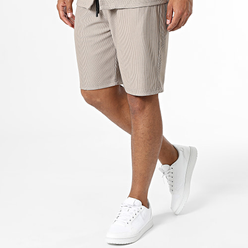 Ensemble Chemise Manches Courtes Et Short Jogging Beige Taupe