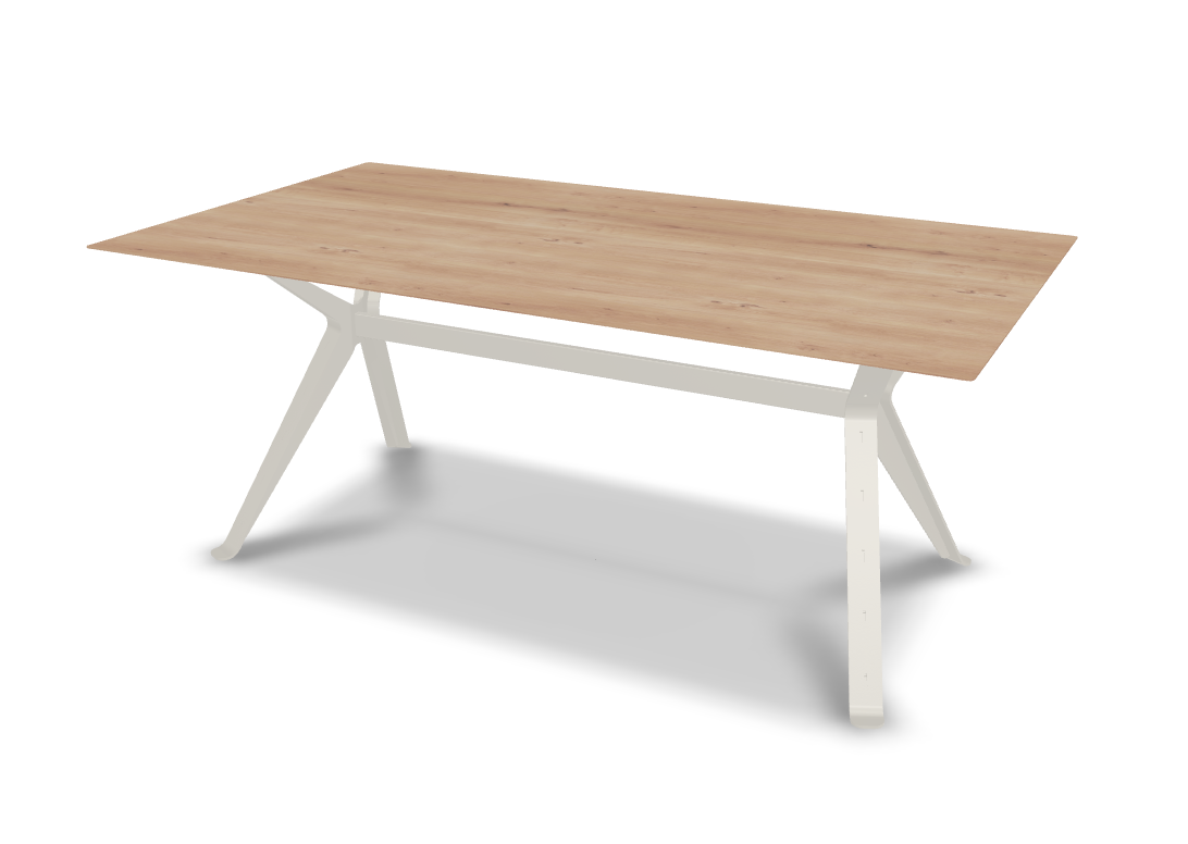 They & Me eettafel Chat - recht met afgeronde hoeken - eikenrustiek bianco olie - onderstel RAL9010 zuiverwit 180 x 100 x 75 | Eiken Rustiek Bianco Olie | Verjongde Rand | Frame Ral9010 Zuiverwit