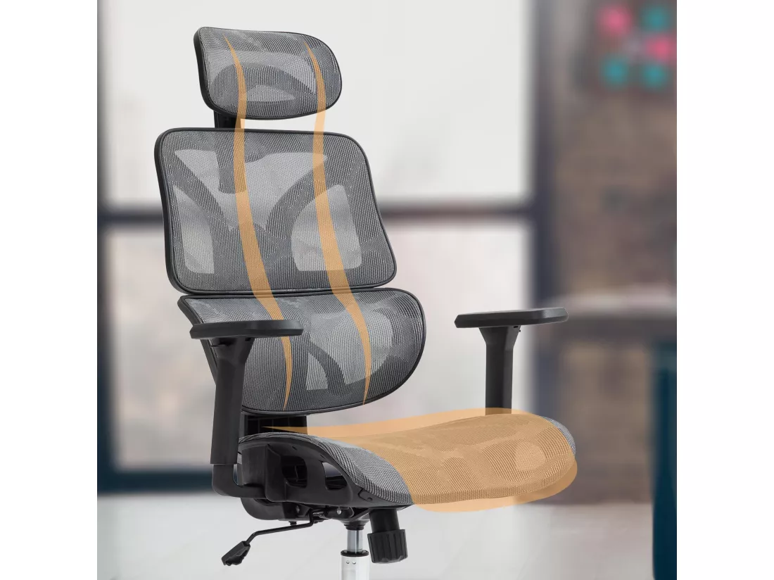 Chaise de bureau - Tissu en maille & Plastique - Gris - Deshler