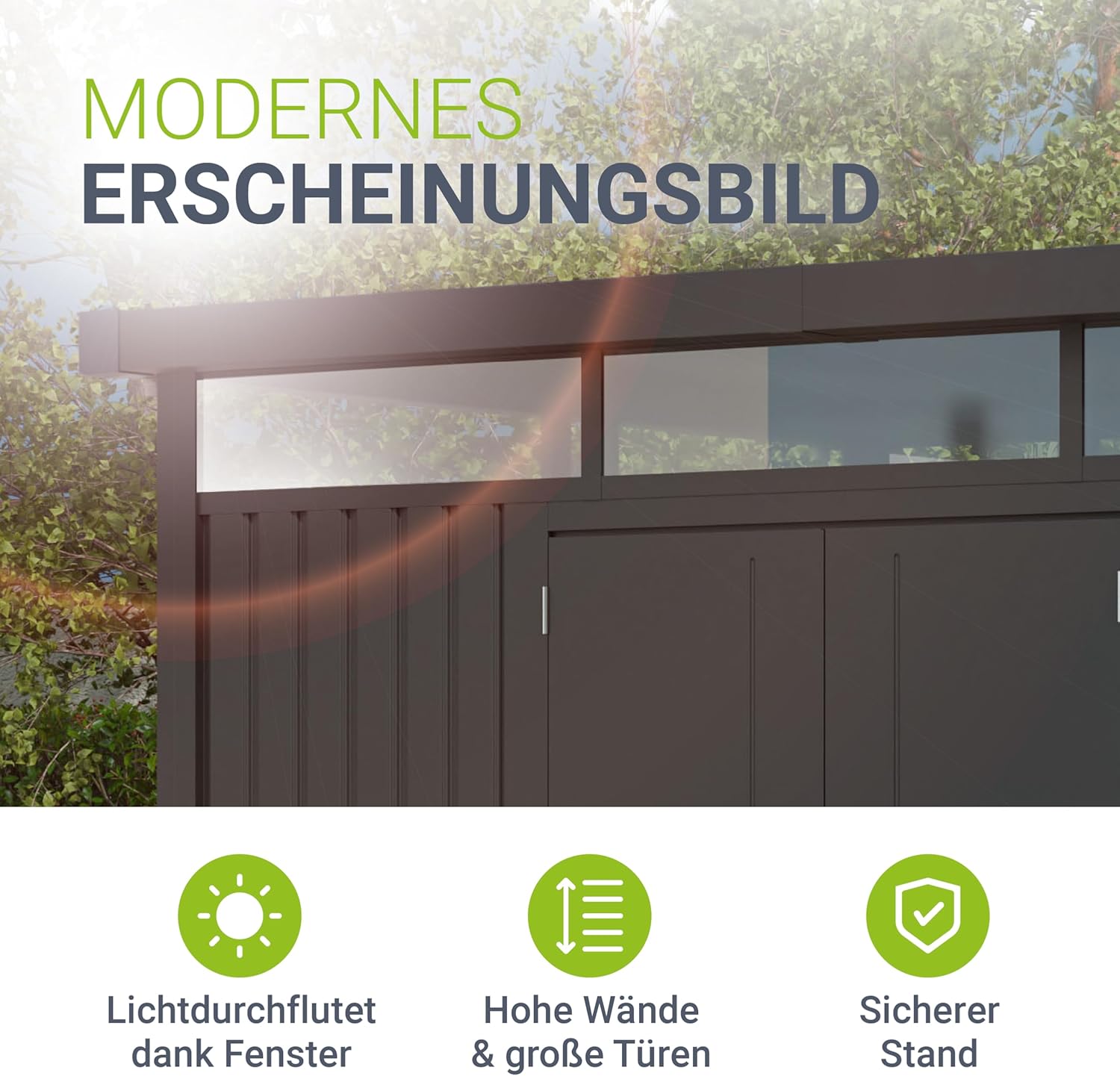 Juskys Gerätehaus Luzern Pro 6,8 m² - Metall Geräteschuppen mit Türen & Fenstern - wetterfest & abschließbar - Fahrradgarage, Gartenhaus - Anthrazit