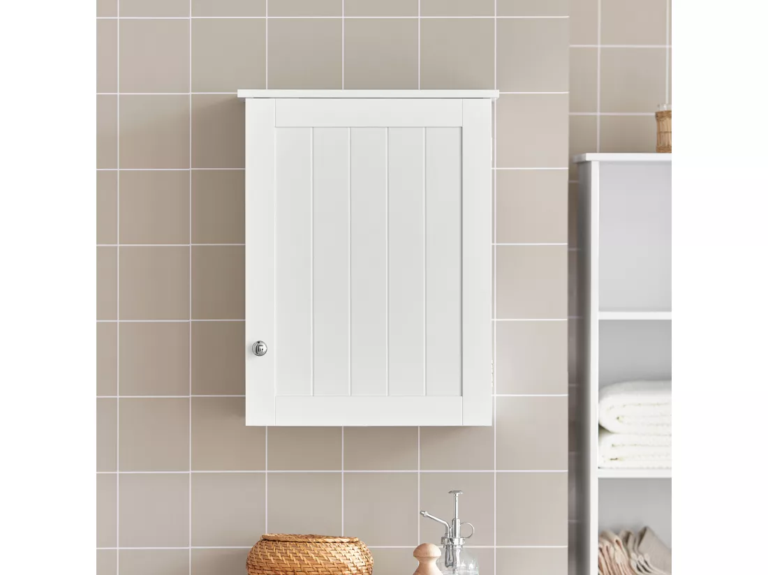 Meuble Haut de Salle de Bain- 1 Porte Placard Commode Armoire Suspendue, BZR19-W