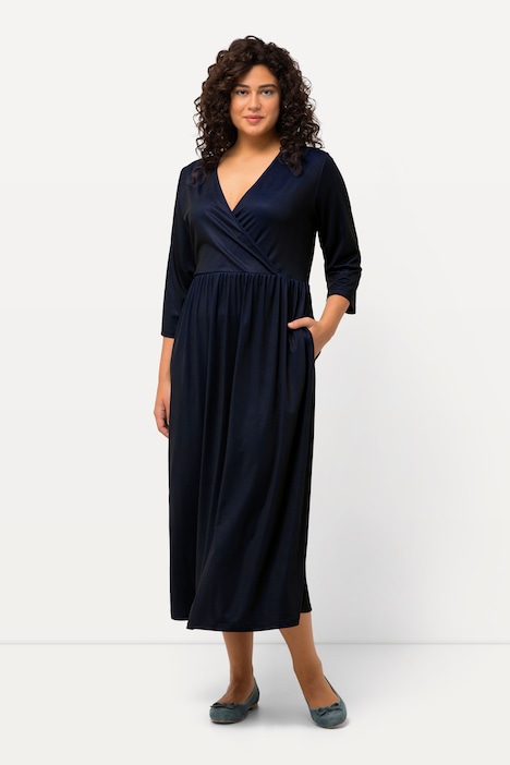 Midikleid, Punkte, Wickeloptik, V-Ausschnitt, 3/4-Arm