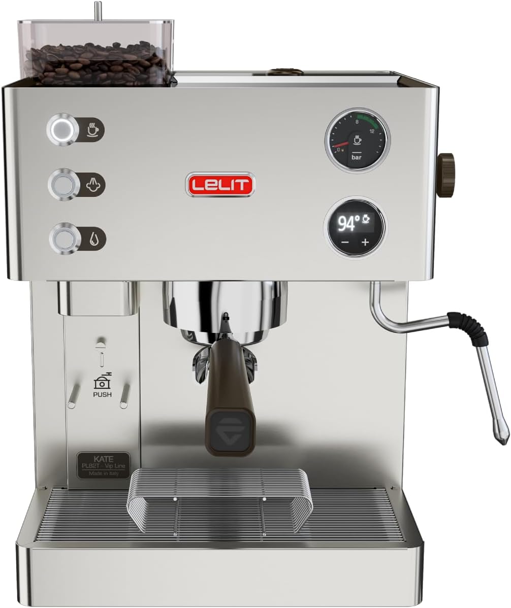 LELIT Kate Kaffeemaschine - Mit Milchaufschäumer und Mahlwerk - LCC Display für präzise Einstellungen - Silber