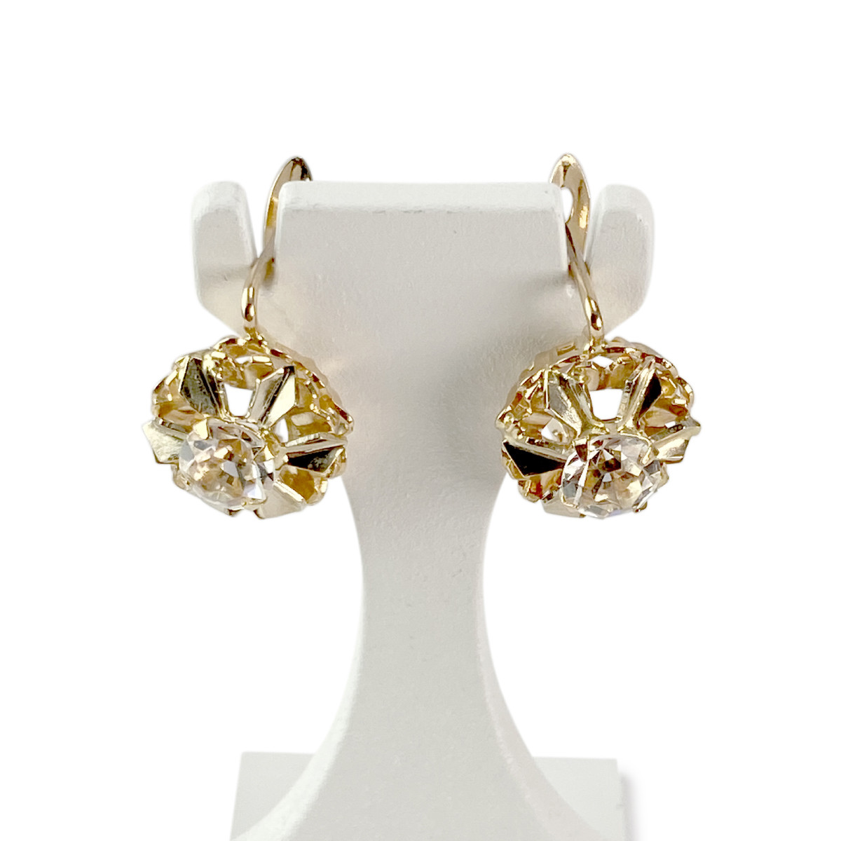 Boucles d'oreilles d'occasion or 750 jaune pierres blanches