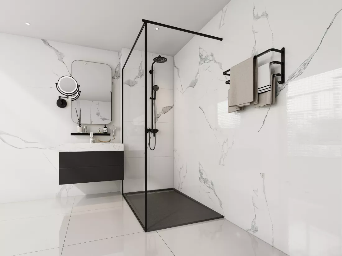Receveur extra-plat à poser ou à encastrer découpable en résine SMC - Noir - 140 x 90 cm - LYROSA