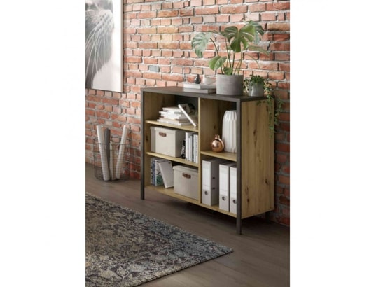TERRE DE NUIT - Commode 5 cases en bois imitation chêne clair - co13001