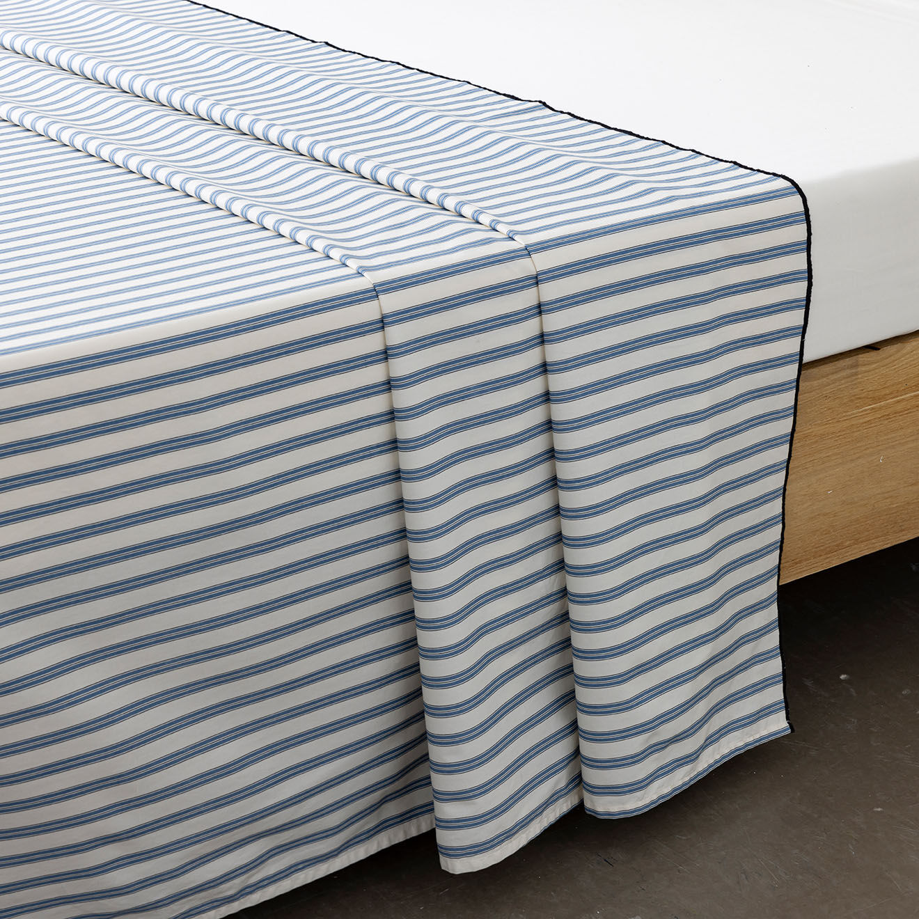 Perle de Coton Drap plat en Percale de Coton Allen blanc/bleu