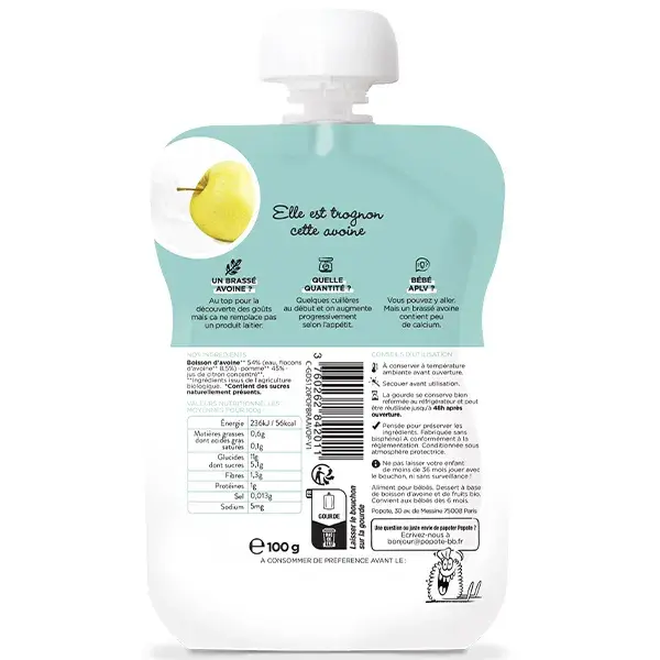 Popote Gourde Brassé Aveia Maçã 100g