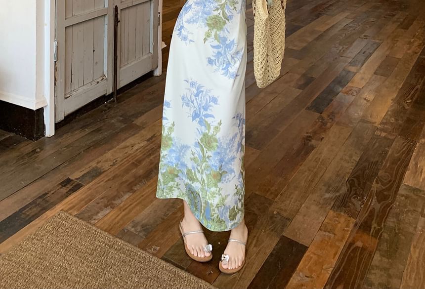 Trendycas - Effen Cardigan / Spaghettibandjes Bloemen Maxi Zomerjurk