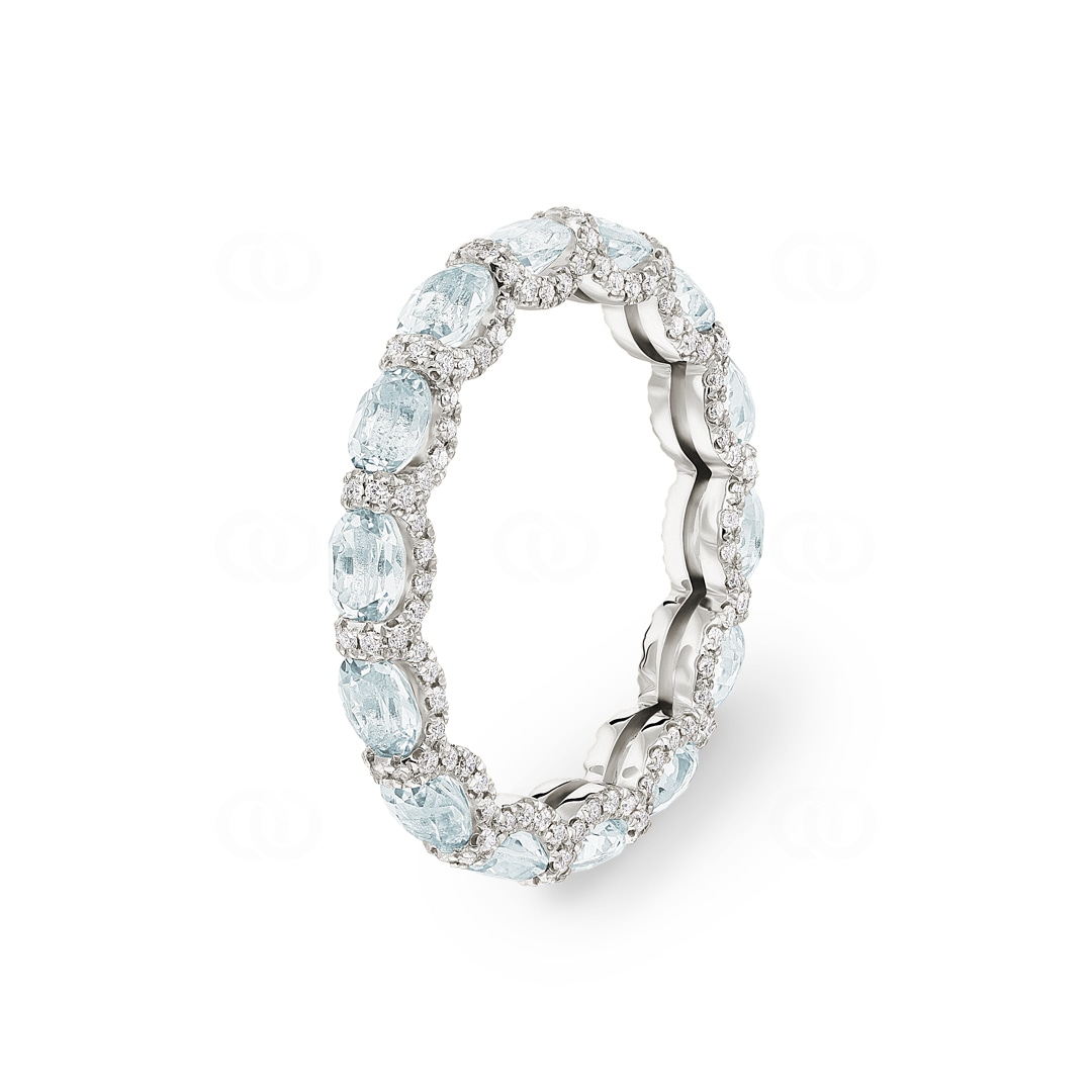 Mémoire-Ring 750/18 K Weissgold mit Aquamarinen & Diamanten 0.41 ct H/si