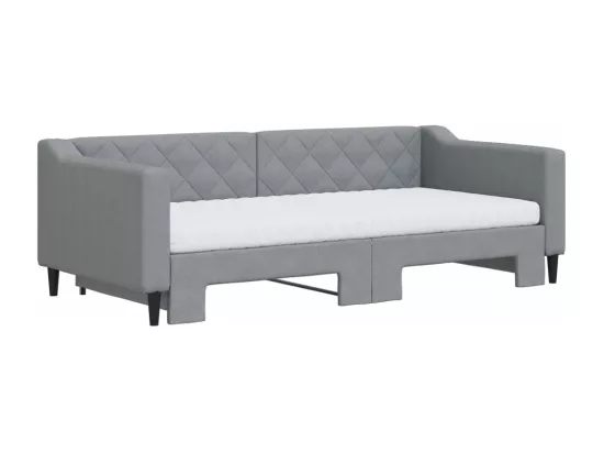 Lit de jour avec gigogne et matelas gris clair 90x190 cm tissu