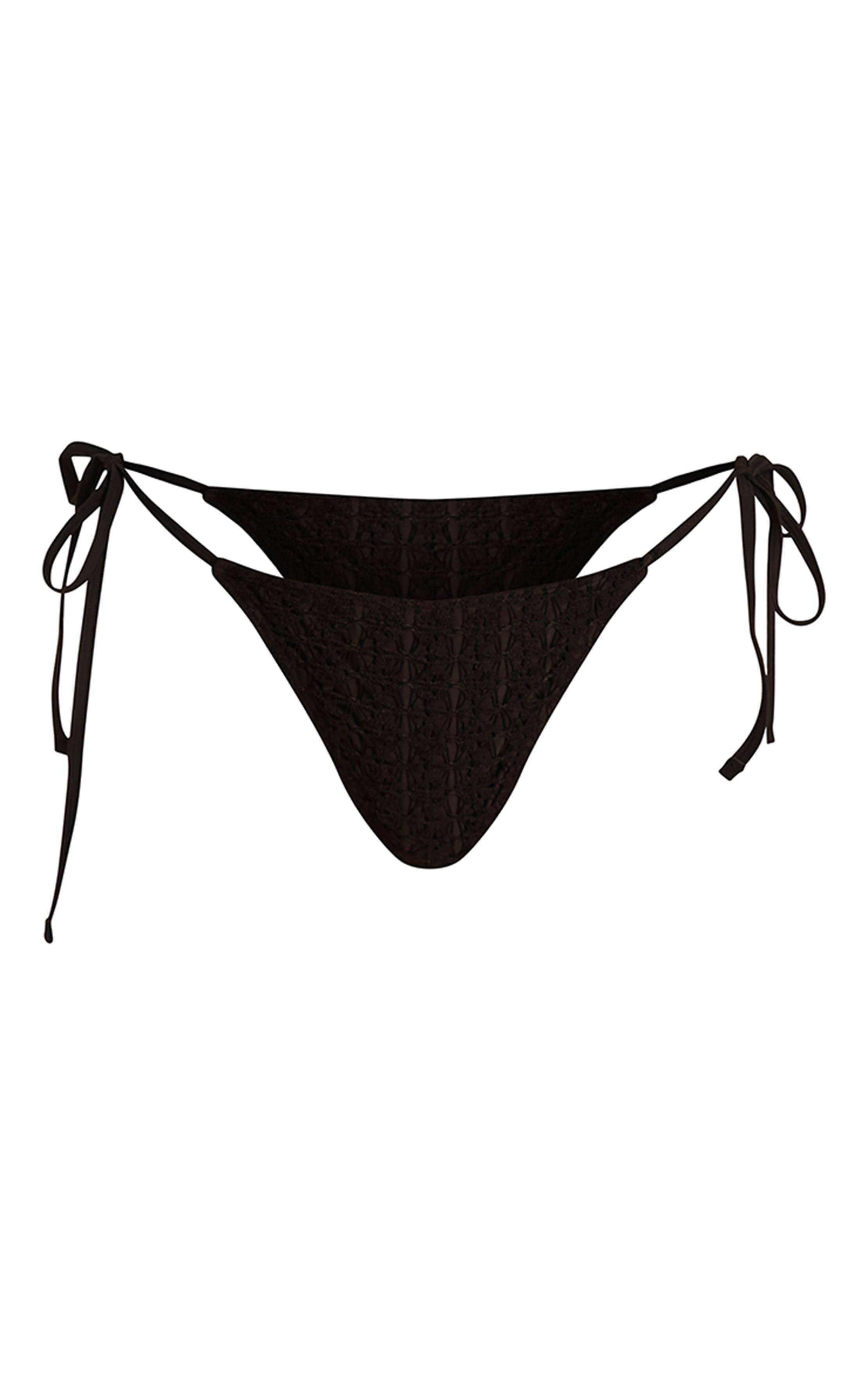 Noir Bas De Bikini À Liens Latéraux Avec Superposition En Crochet