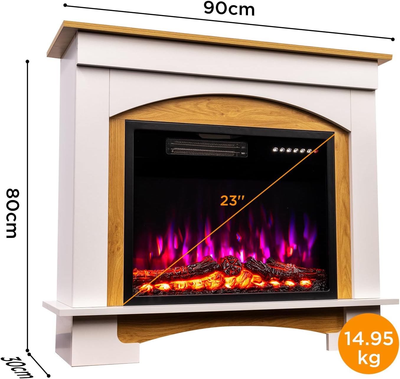 23 Zoll Elektrokamin, 1000W/2000W Elektrokamin mit Heizung, 12 3D-Flammenfarben, 4 Holzfeuerfarben, Fernbedienung, inklusive Schrank