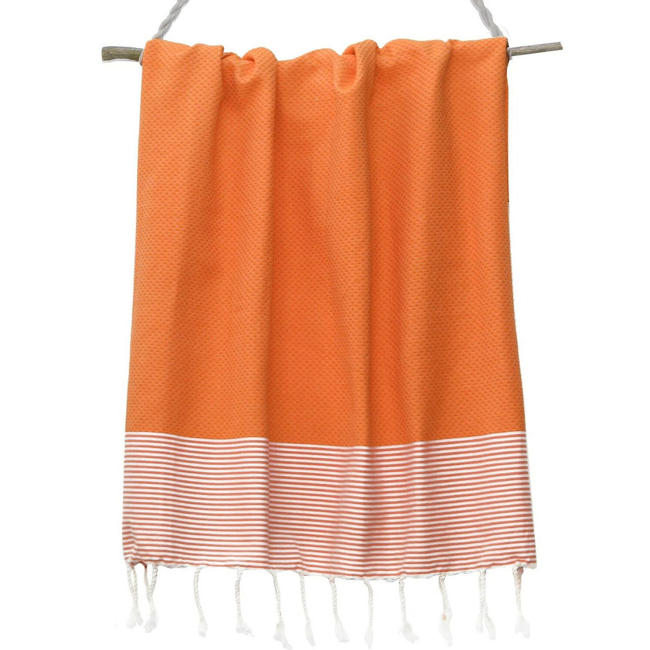 Febronie Fouta Nid d'Abeille Ibiza orange/blanc - 100x200 cm