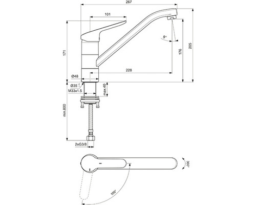 Ideal Standard keukenkraan CERAFLEX chroom BC132AA