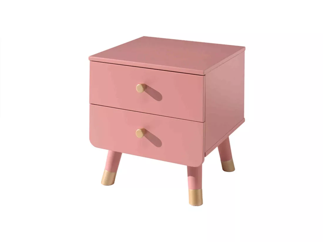 Chevet enfant 2 tiroirs en bois massif rose - CH2031