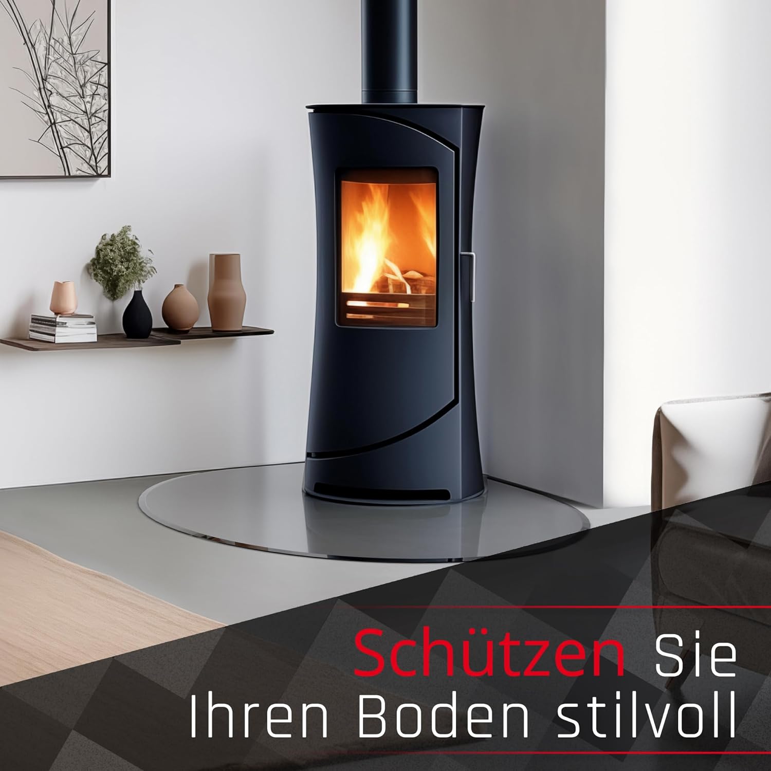 BIJON Funkenschutz-Platte mit Facettenschliff | Glasplatte Kaminofen | Kaminschutz mit ESG Sicherheitsglas | Kamin Zubehör | Kamin Glasplatte | Tropfenbogen 100 x 100 cm | 6mm