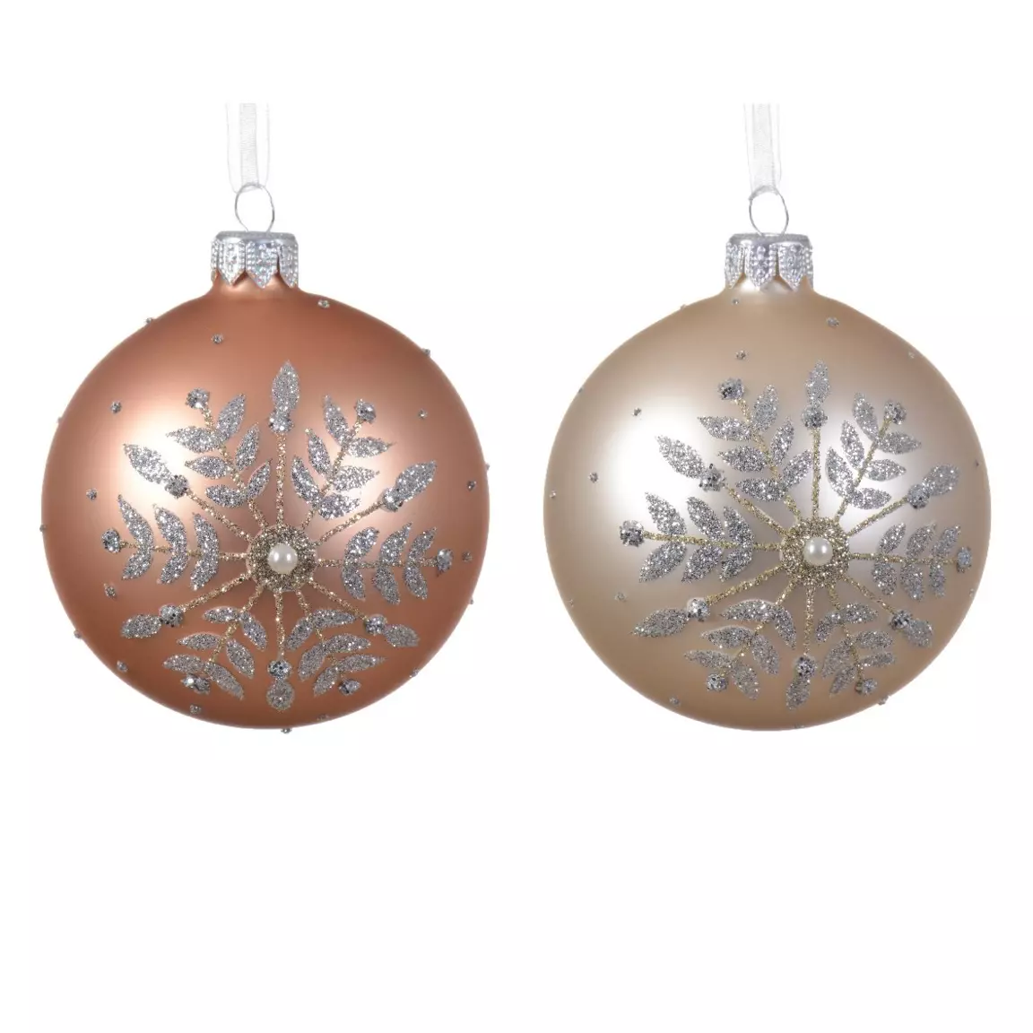 Lot de 6 boules de Noël (D80 mm) en verre Cléa Perle et Rose pétillant