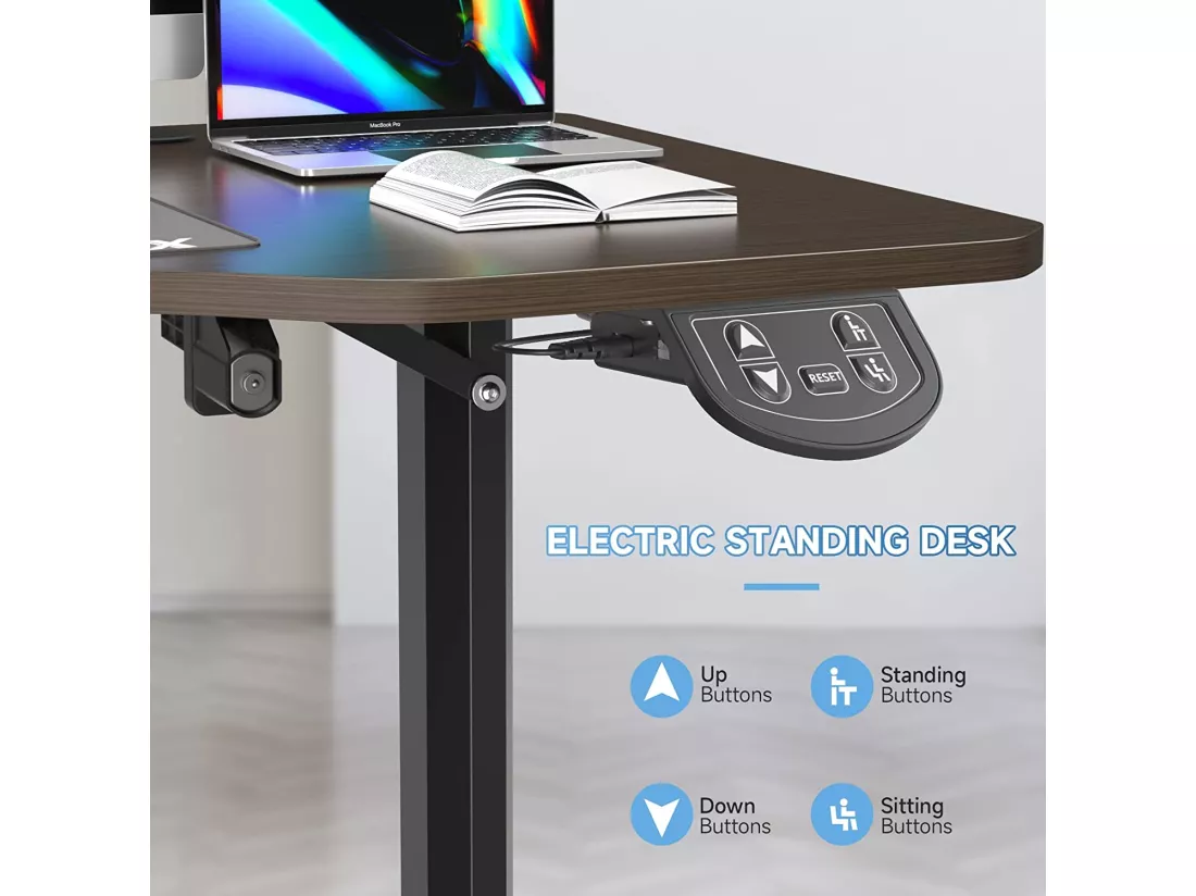 Bureau Assis Debout Electrique,160x75cm,Bureau Motorisé Ergonomique,avec Contrôle de la mémoire,Tapis de Souris,Noyer+Noir