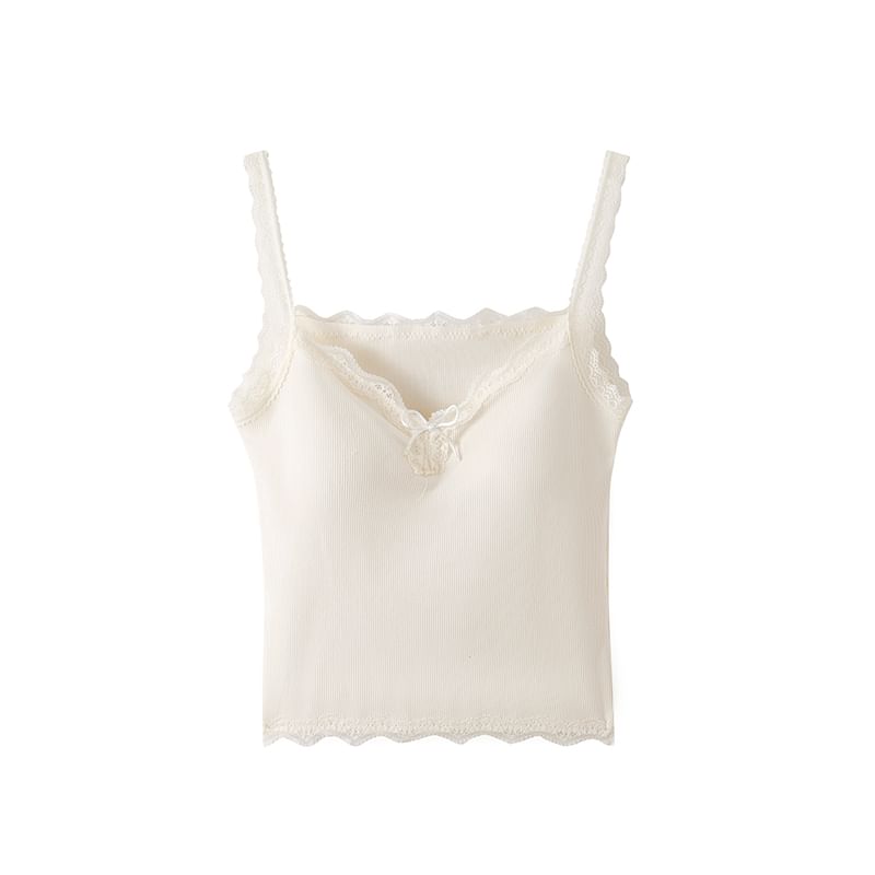 Dute - V-hals camisole top met kanten rand en vulling